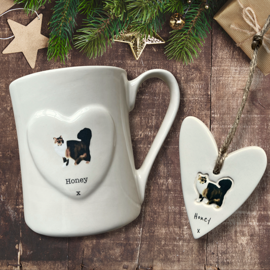 Personalised Cat Heart and Mug set