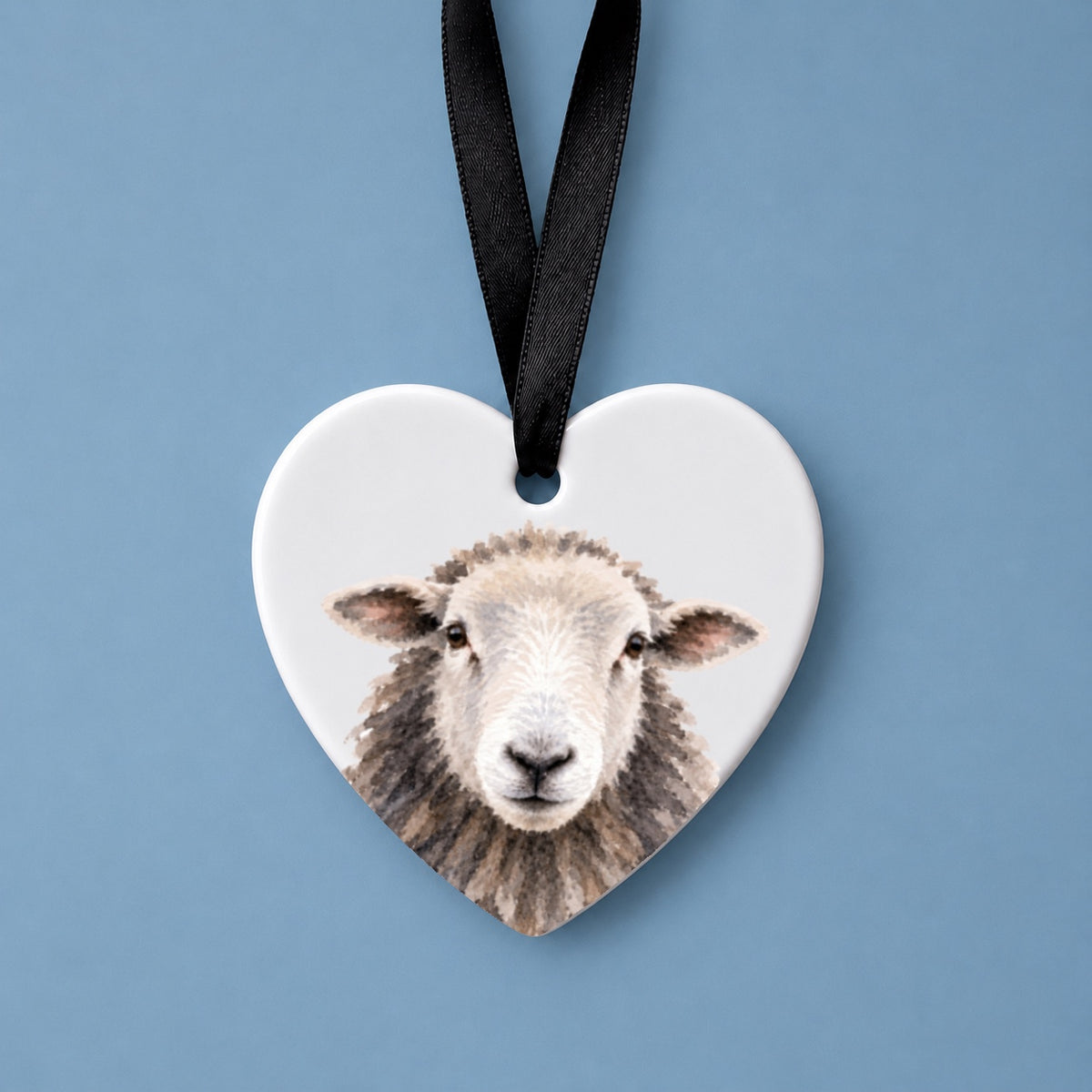 Herdwick Sheep Watercolour Ceramic Heart Ornament