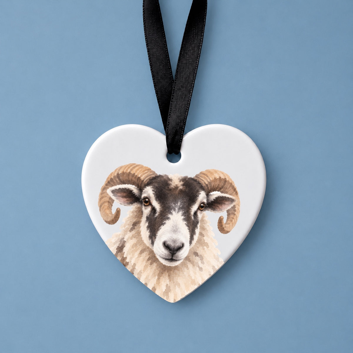 Swaledale Sheep Watercolour Ceramic Heart Ornament