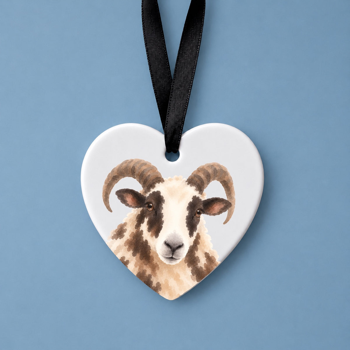 Jacob Sheep Watercolour Ceramic Heart Ornament
