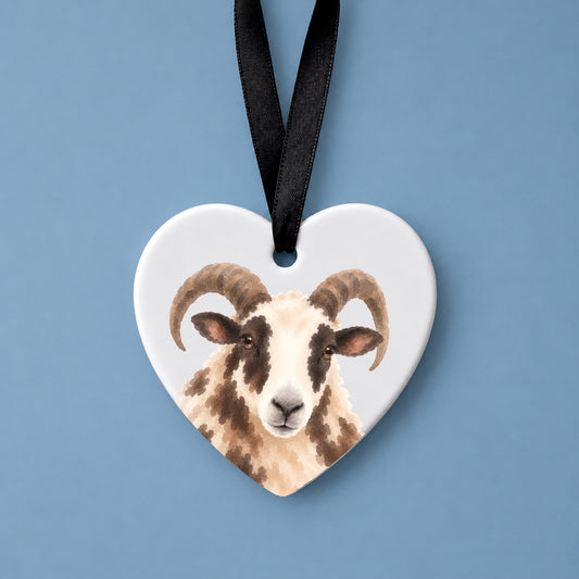 Jacob Sheep Watercolour Ceramic Heart Ornament