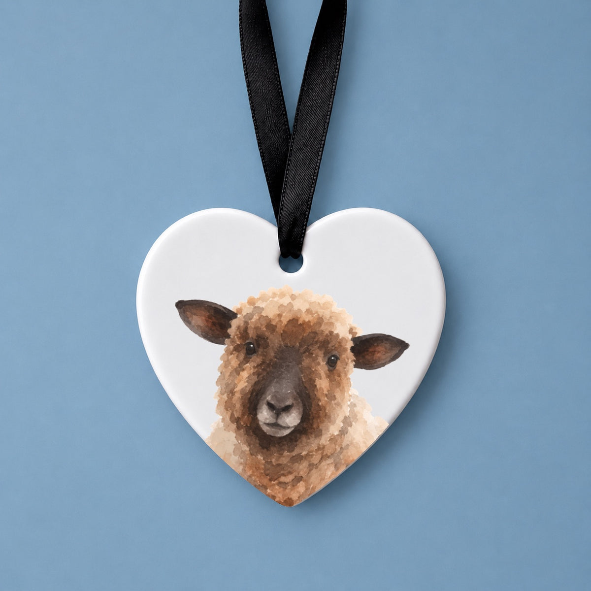 Ryeland Sheep Watercolour Ceramic Heart Ornament