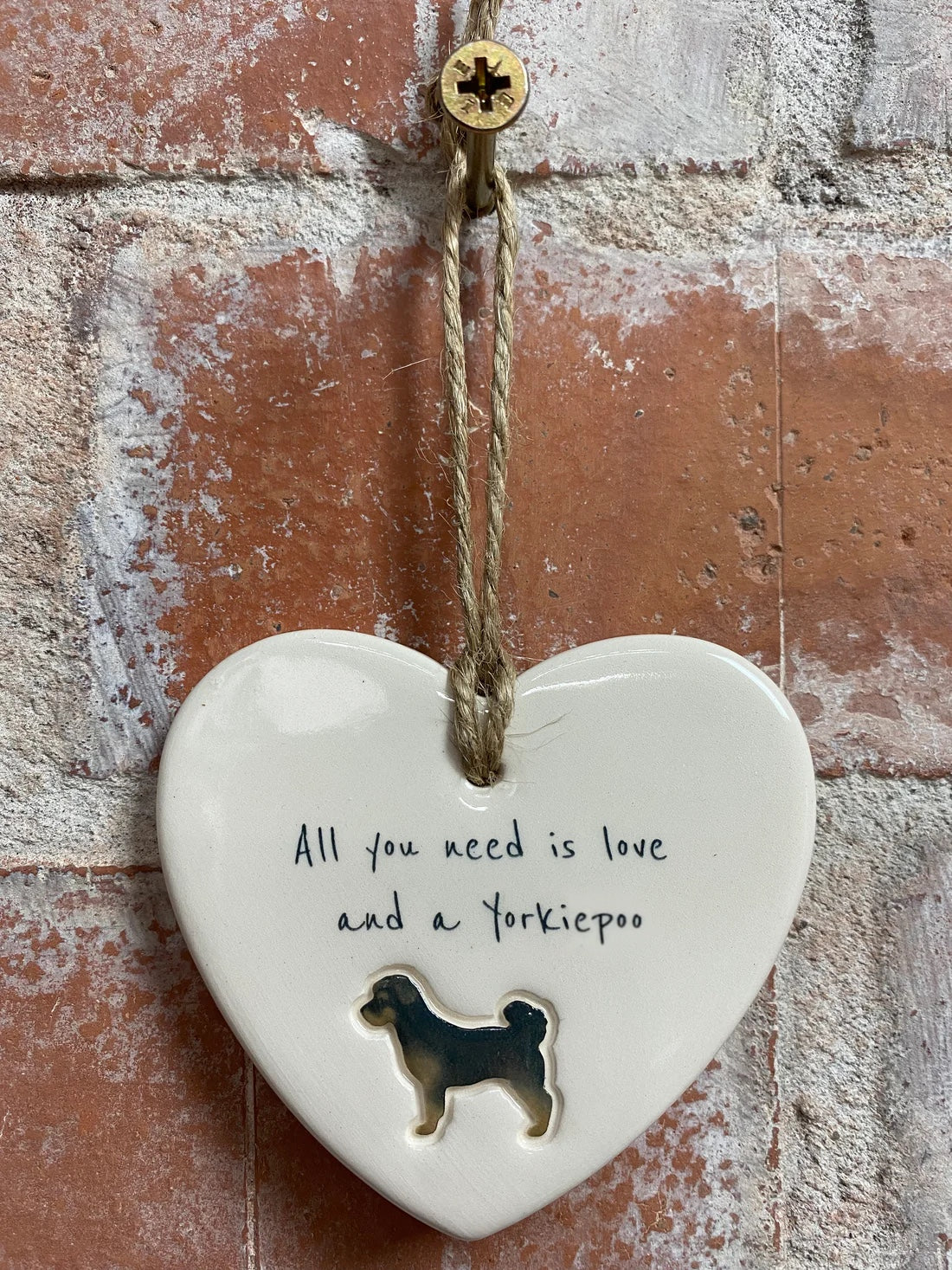 Yorkiepoo ceramic heart