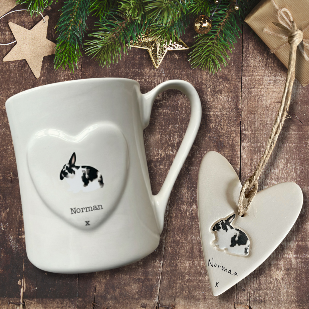 Personalised Rabbit Heart and Mug set