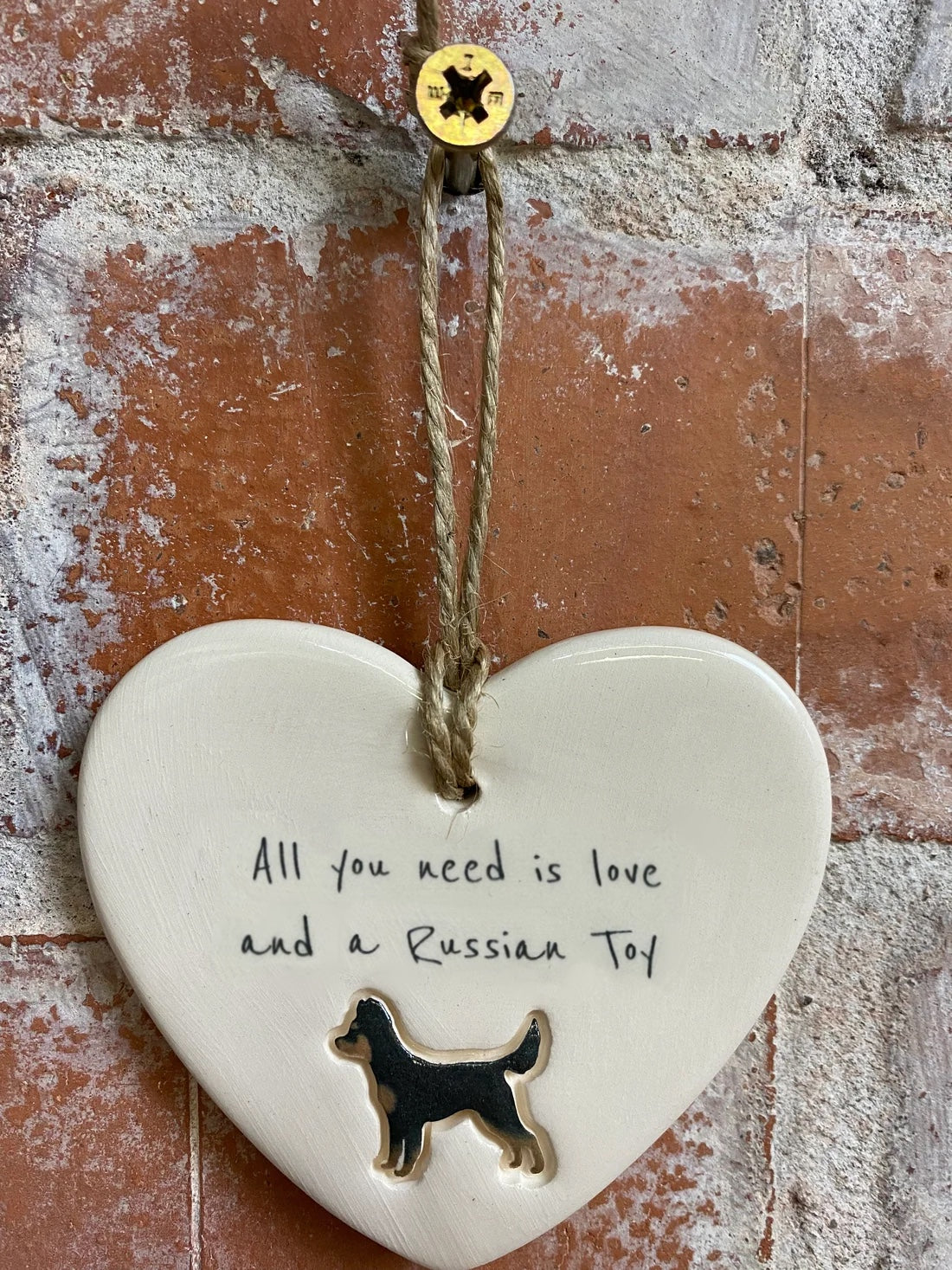 Longhaired Russian Toy Ceramic Heart Ornament