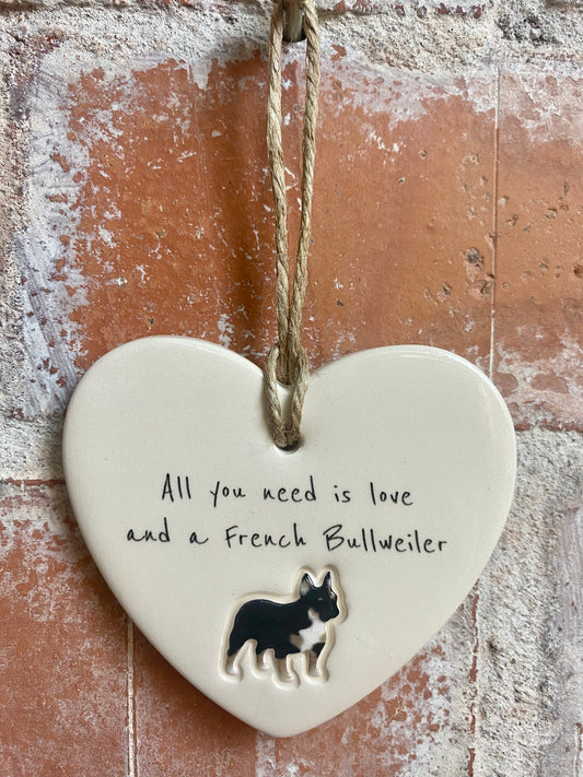 French Bullweiler ceramic heart