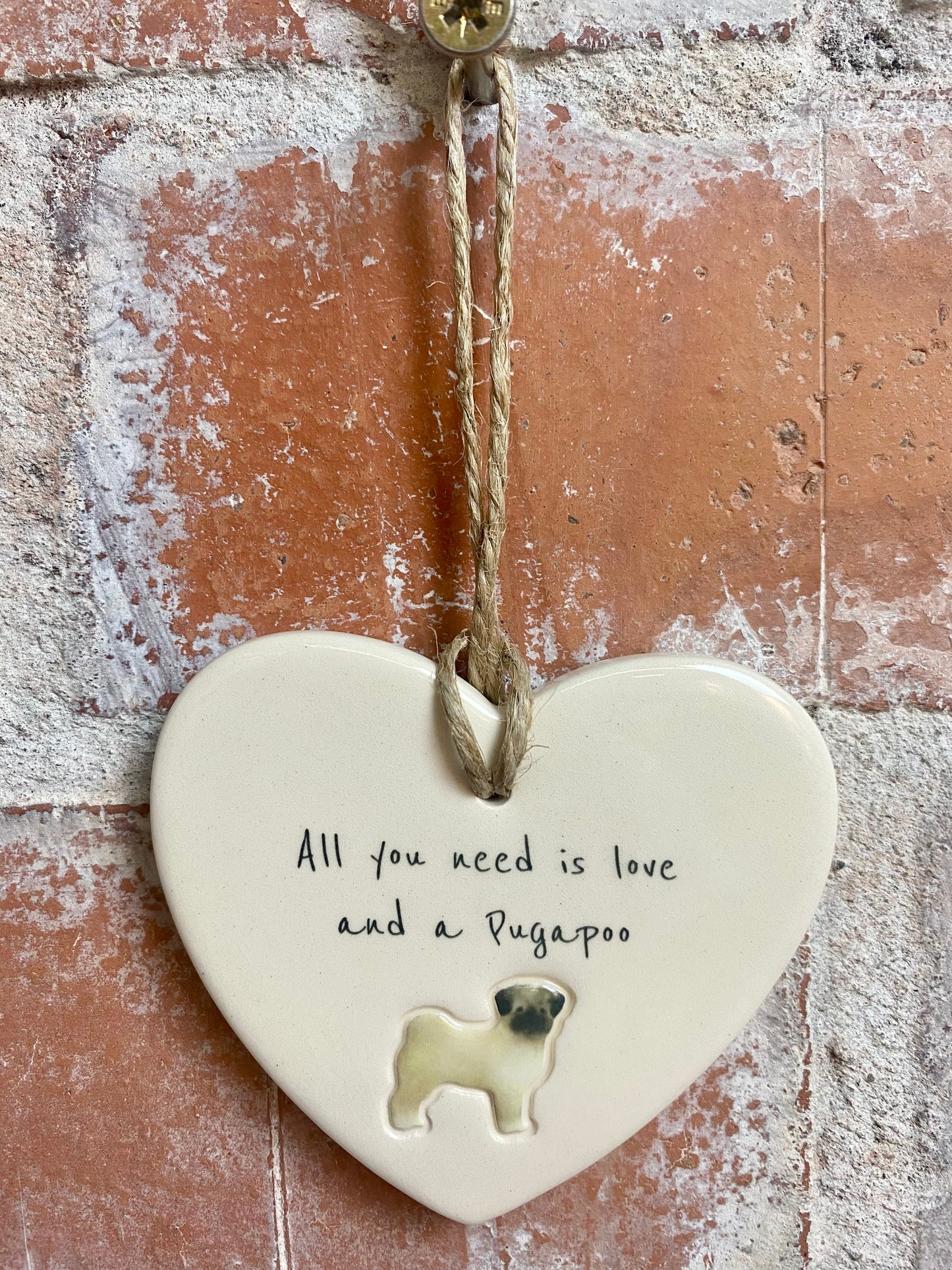 Pugapoo ceramic heart