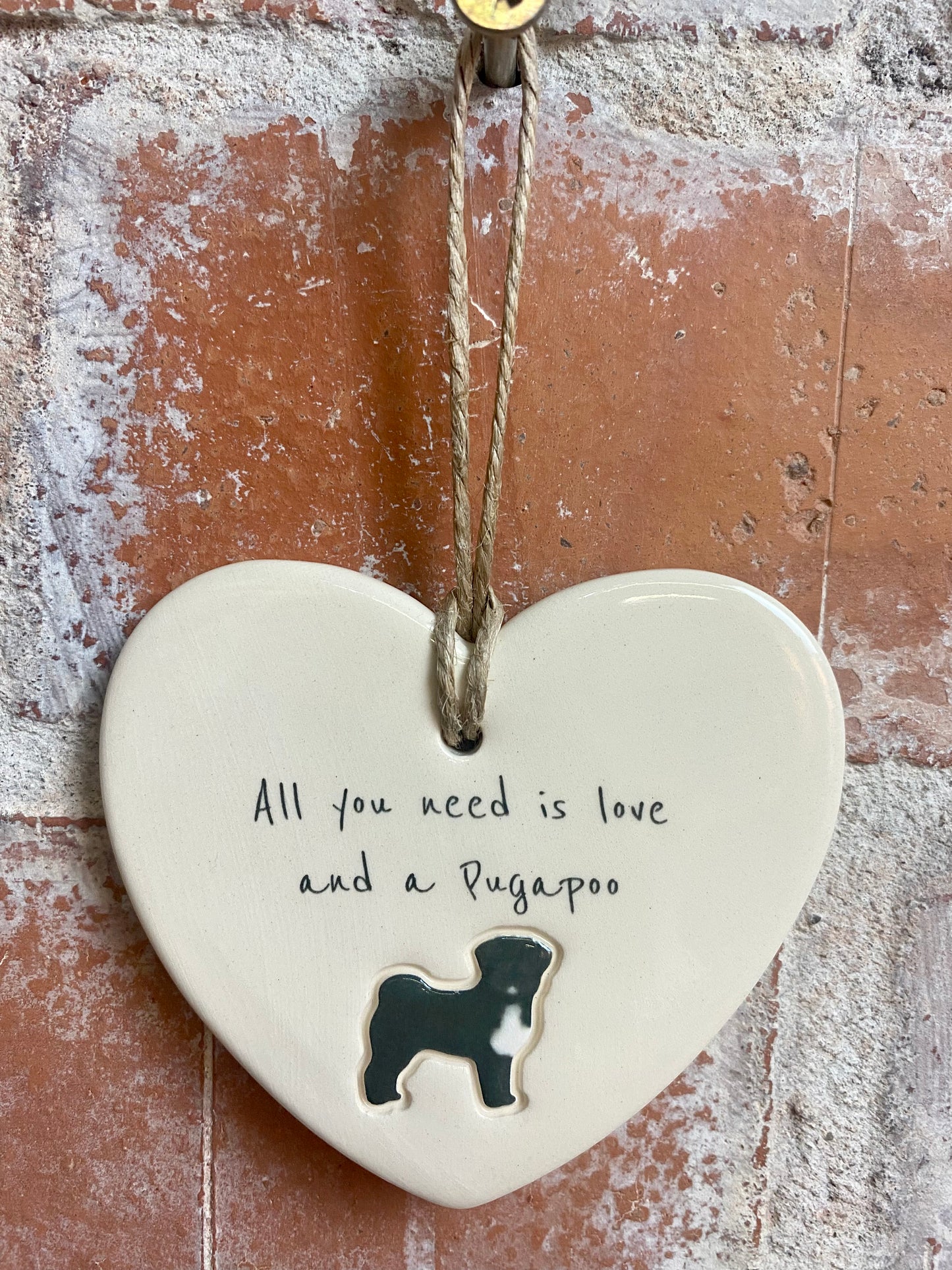 Pugapoo ceramic heart