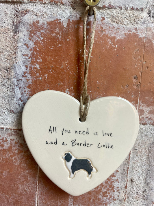 Border Collie ceramic heart