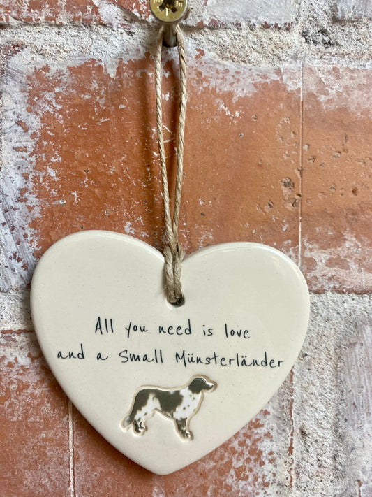 Small Munsterlander ceramic heart