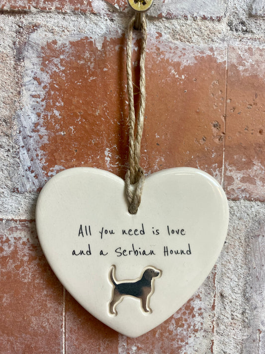 Serbian Hound ceramic heart