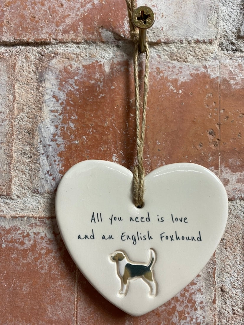 English Foxhound ceramic heart