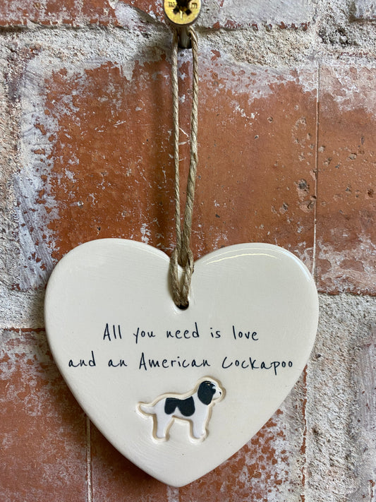 American Cockapoo ceramic heart