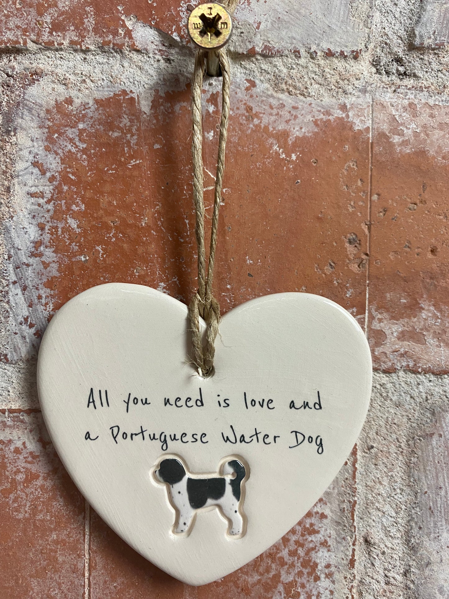 Portuguese Water Dog ceramic heart