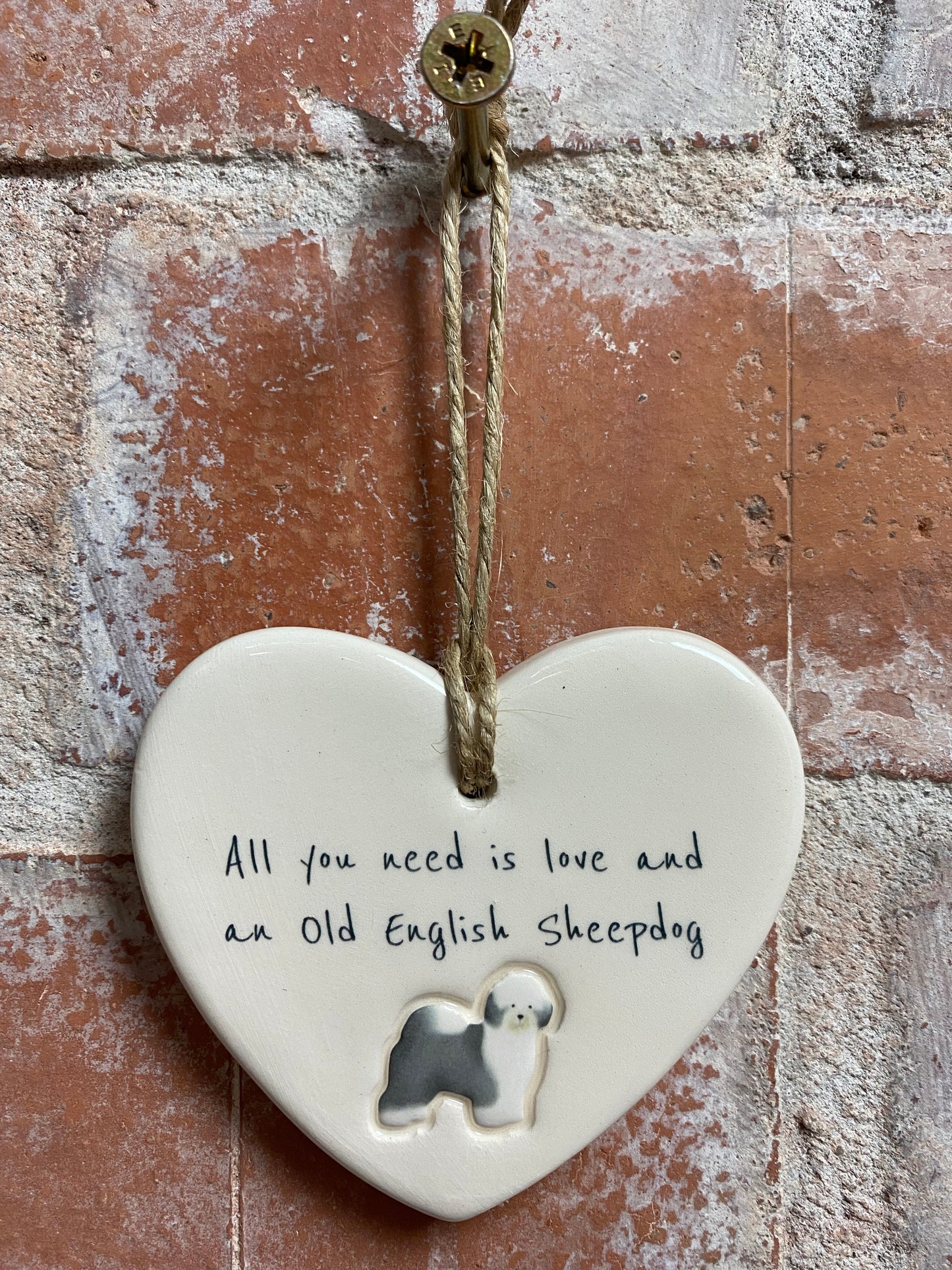 Old English Sheepdog ceramic heart