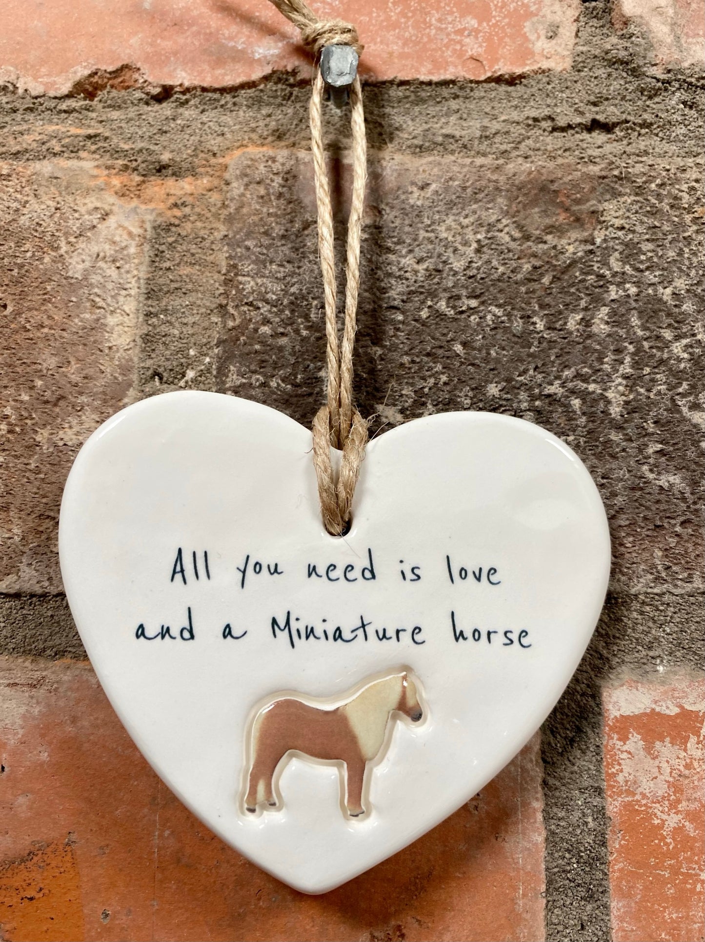 Miniature horse ceramic heart