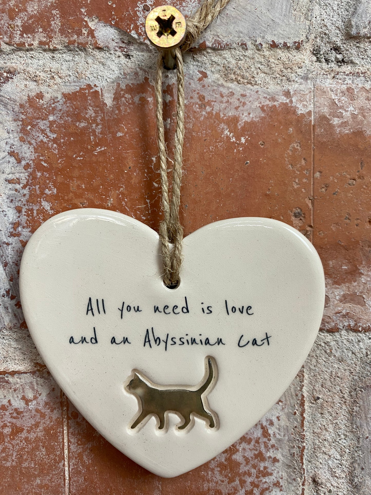 Abyssinian Cat ceramic heart