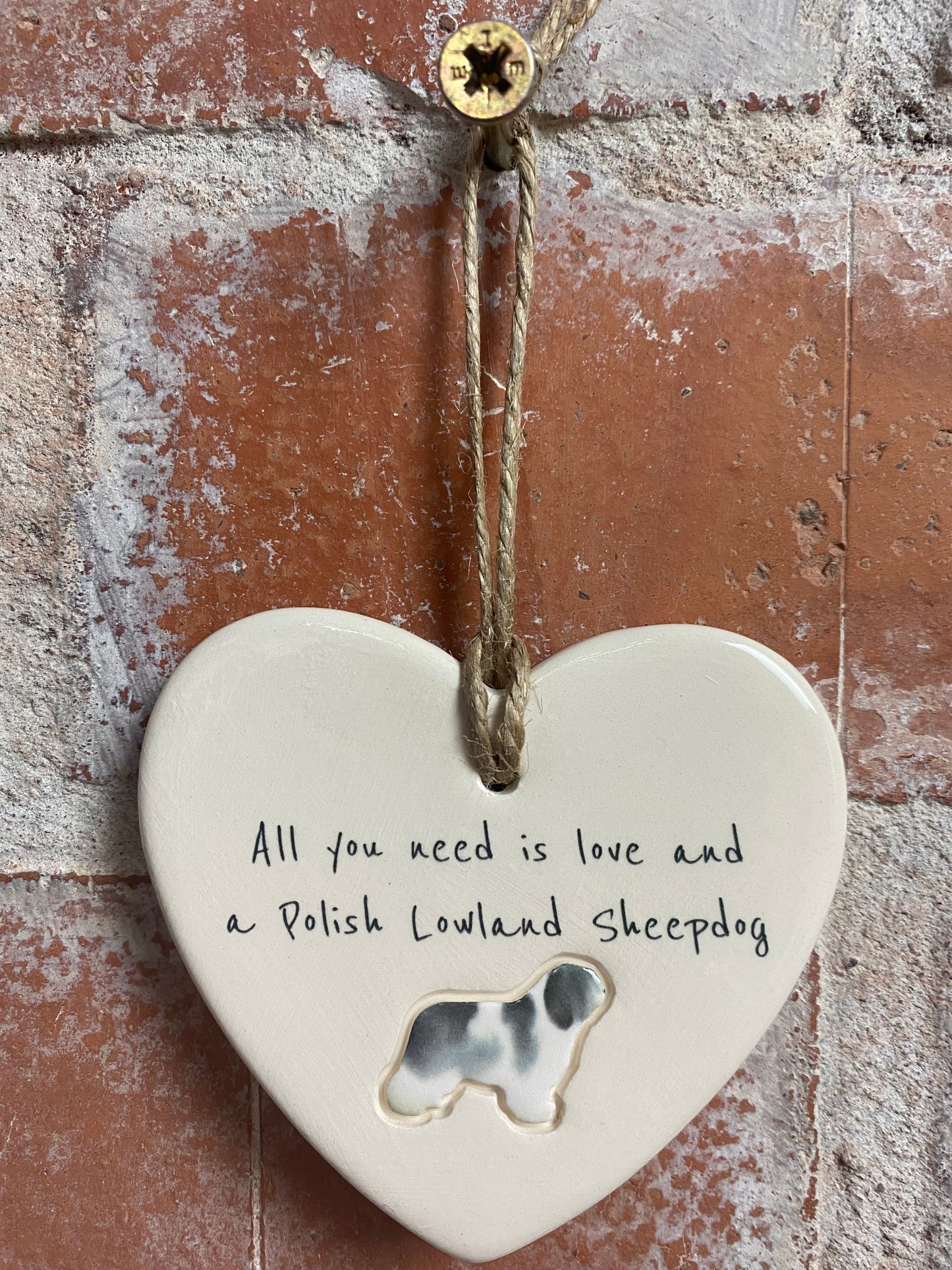 Polish Lowland Sheepdog ceramic heart