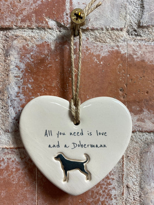 Dobermann ceramic heart