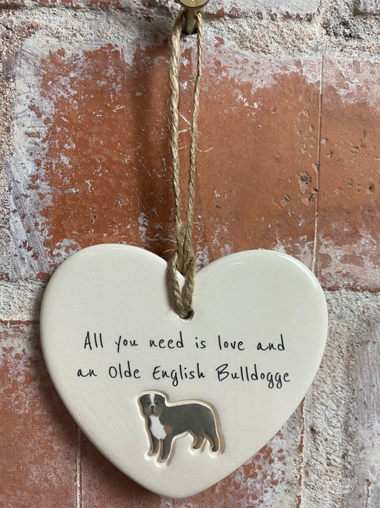 Olde English Bulldogge ceramic heart