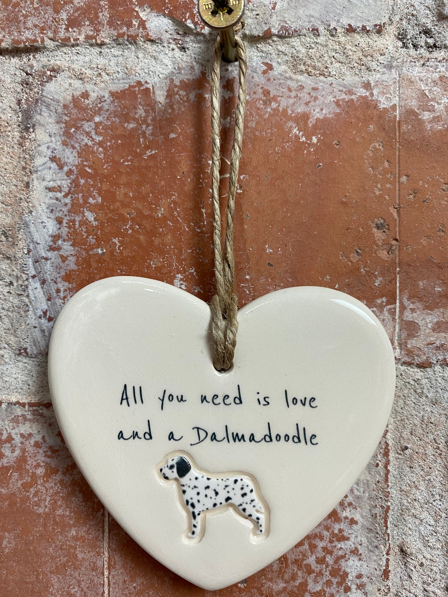 Dalmadoodle ceramic heart