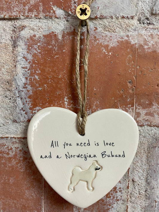 Norwegian Buhund ceramic heart