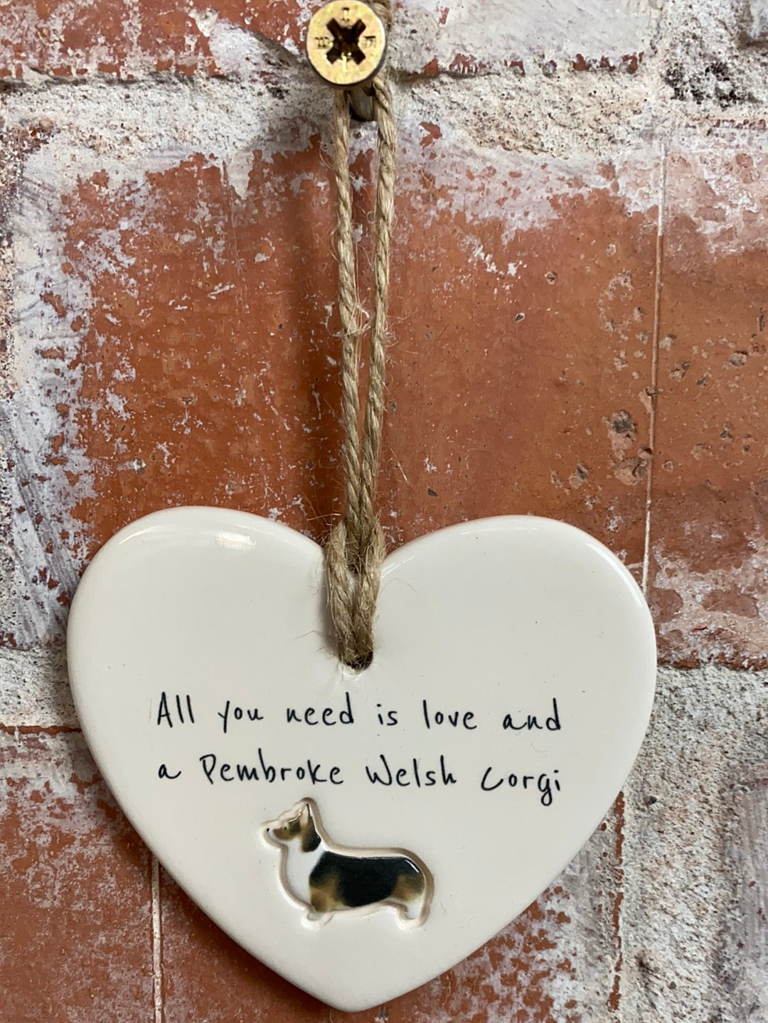 Pembroke Welsh Corgi ceramic heart