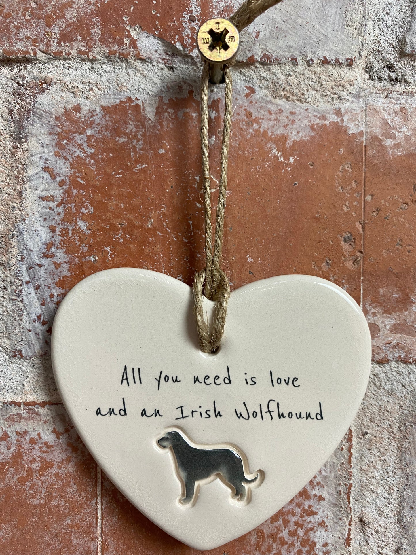 Irish Wolfhound ceramic heart