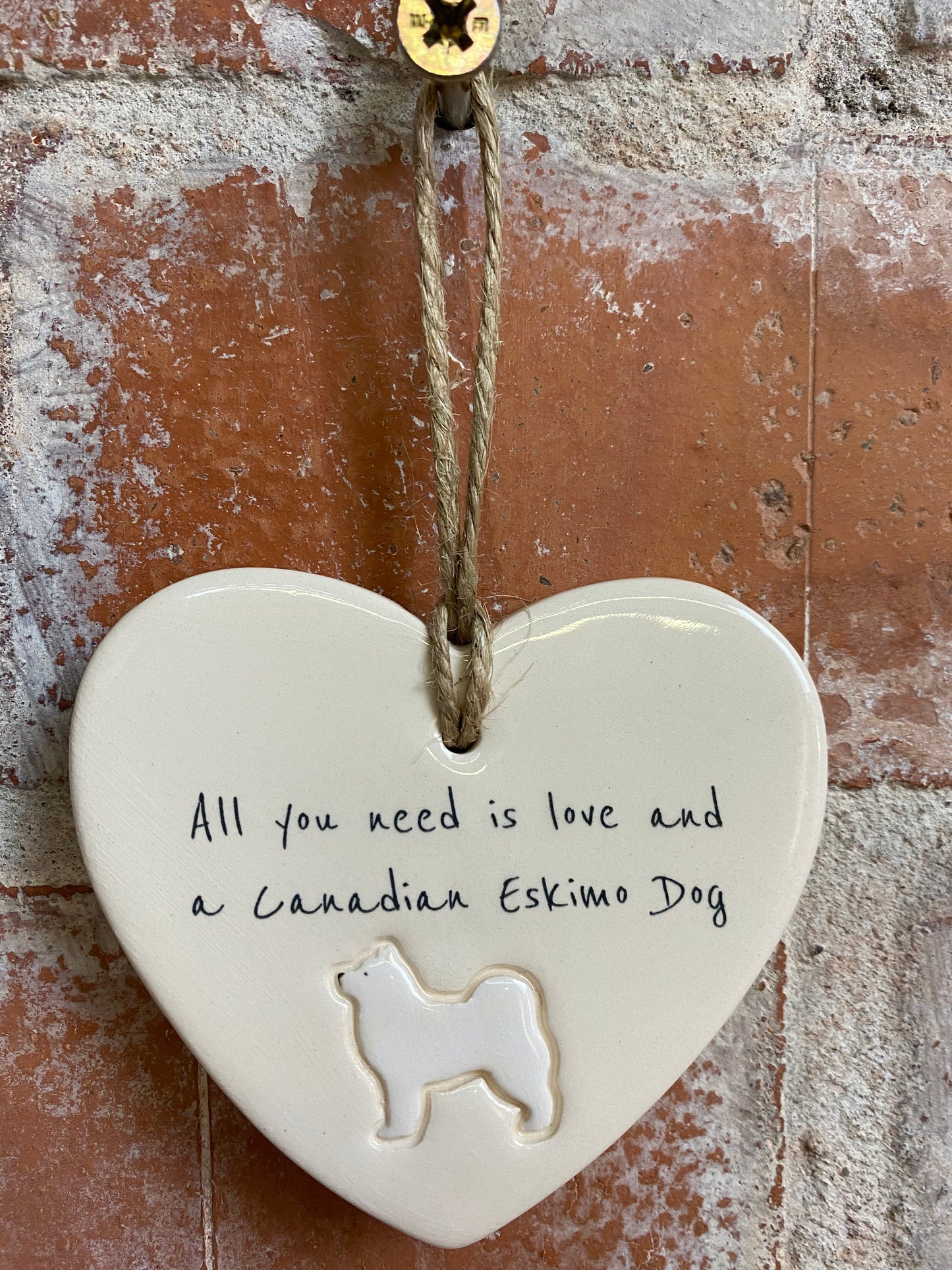 Canadian Eskimo Dog ceramic heart