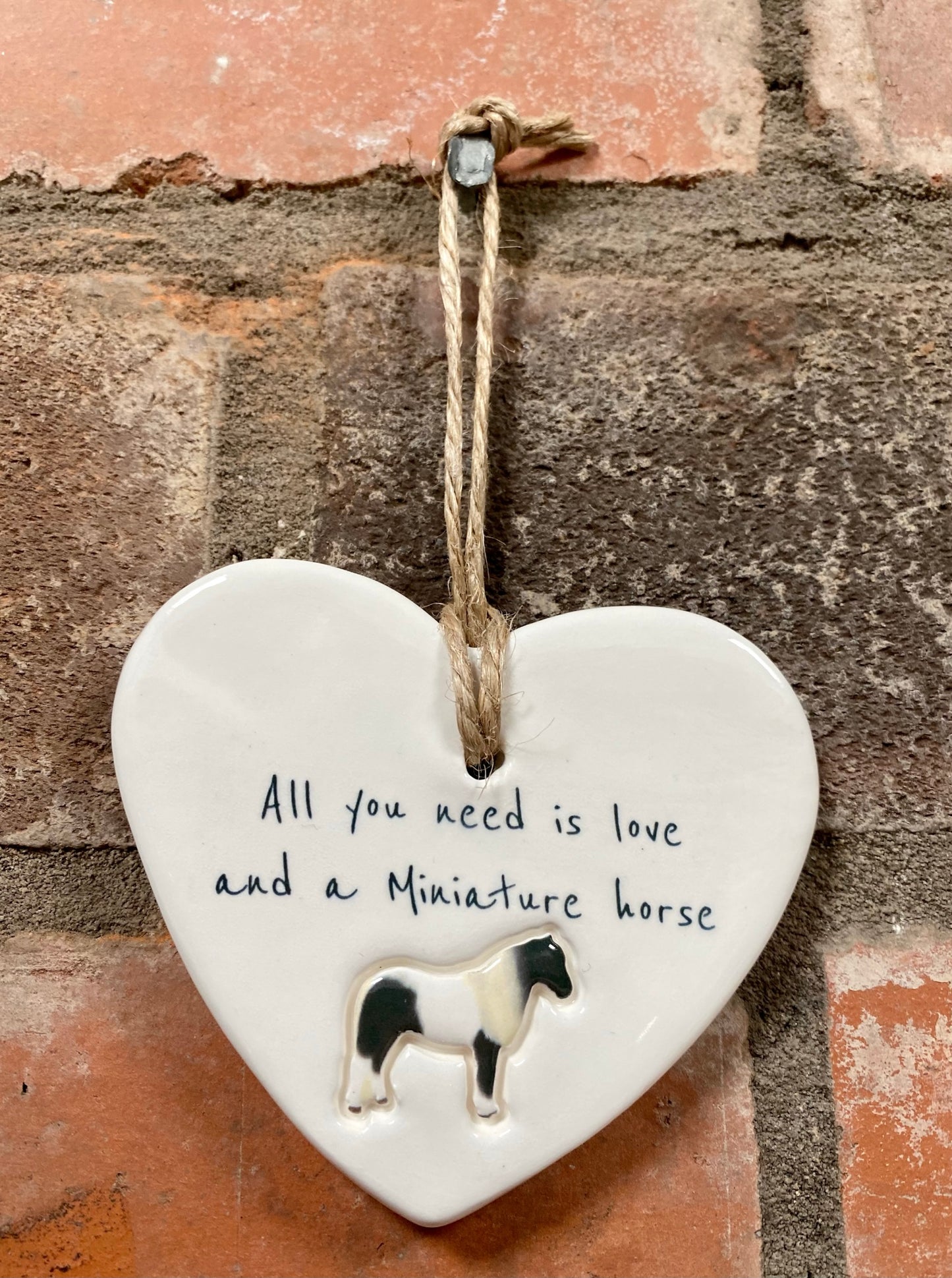 Miniature horse ceramic heart