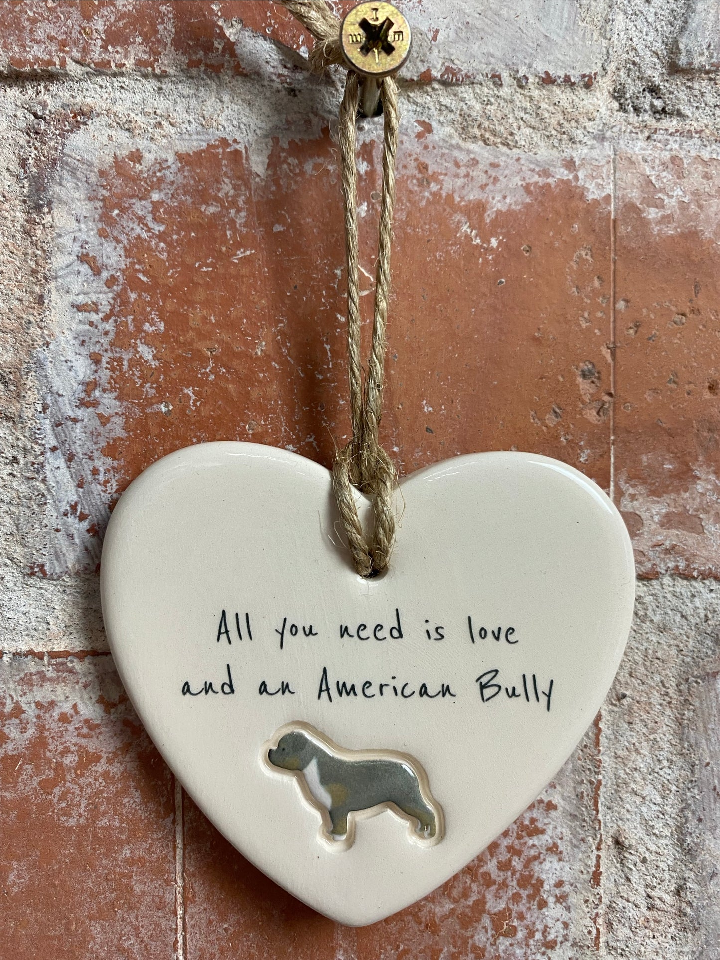 American Bully ceramic heart