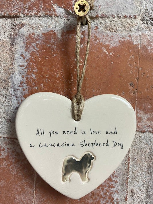 Caucasian Shepherd Dog ceramic heart