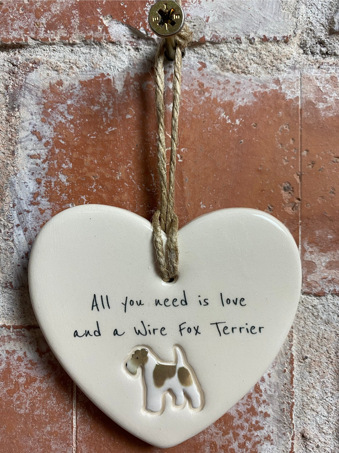 Wire Fox Terrier ceramic heart