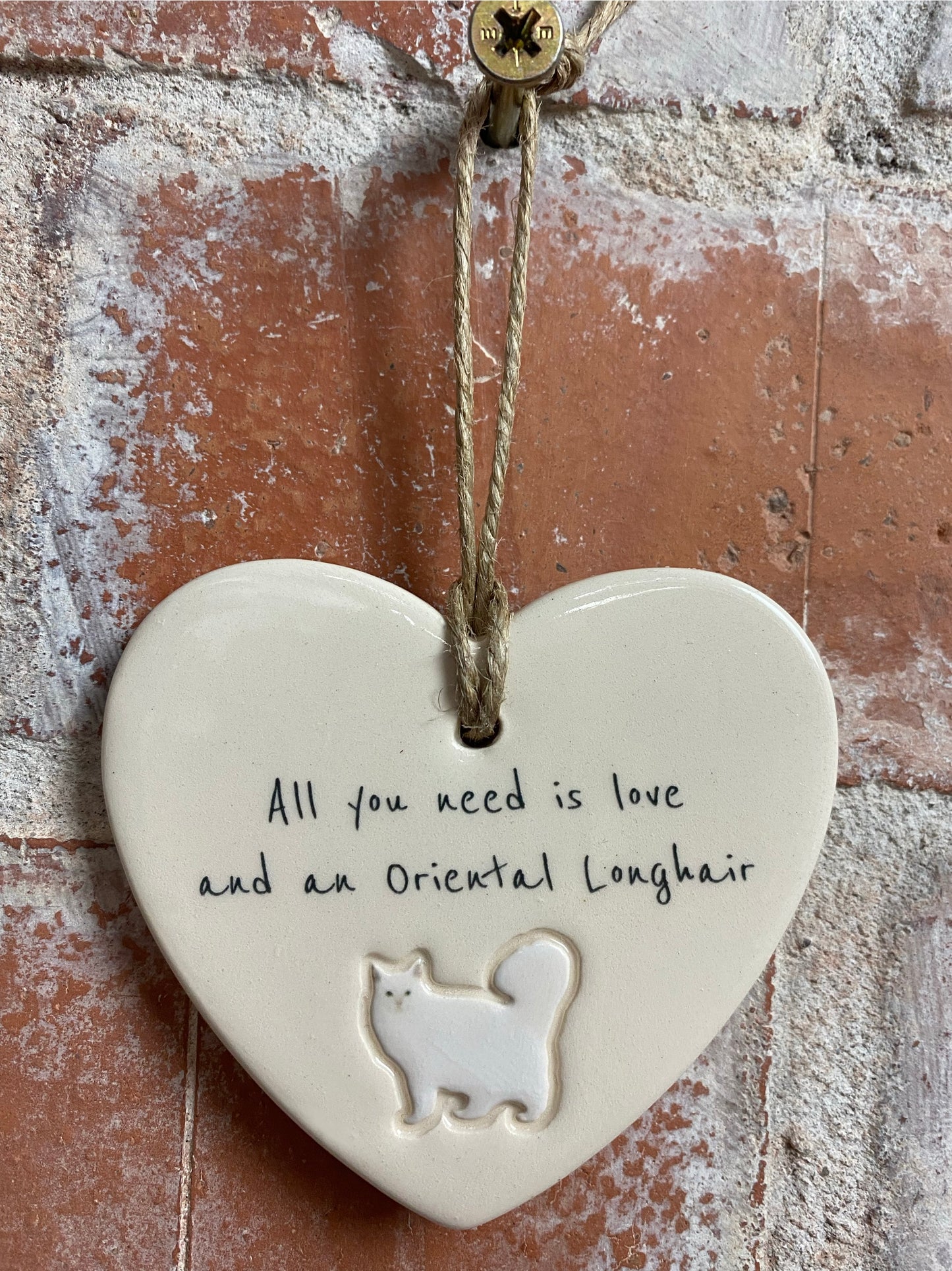 Oriental Longhair Cat ceramic heart