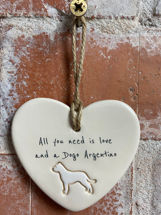 Dogo Argentino ceramic heart