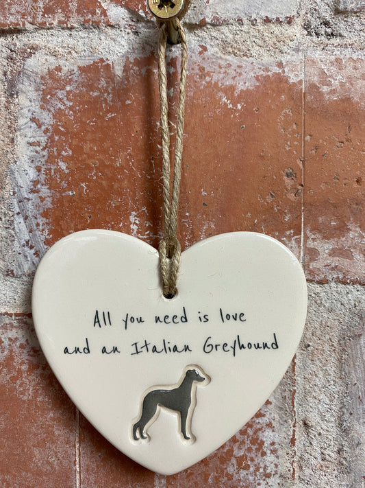 Italian Greyhound ceramic heart