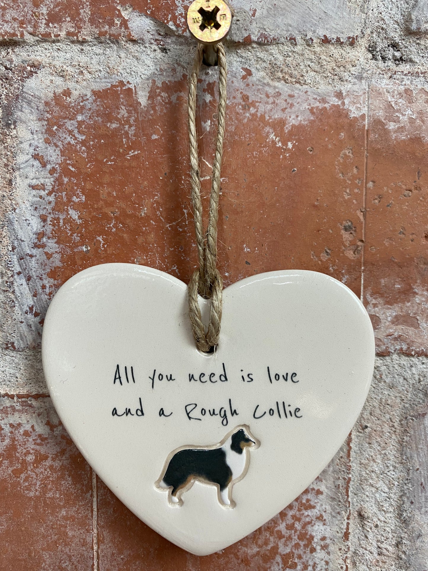 Rough Collie ceramic heart