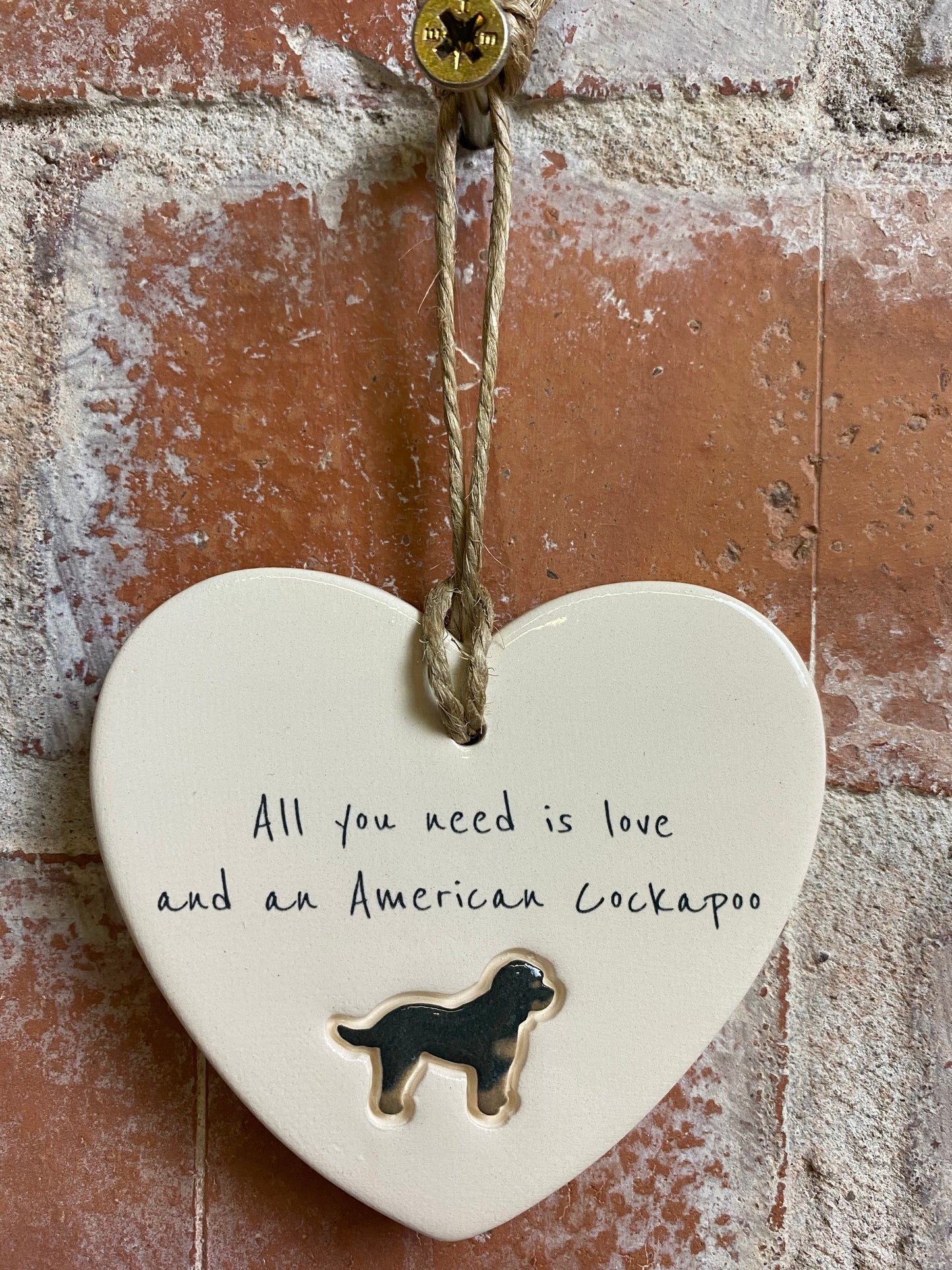 American Cockapoo ceramic heart