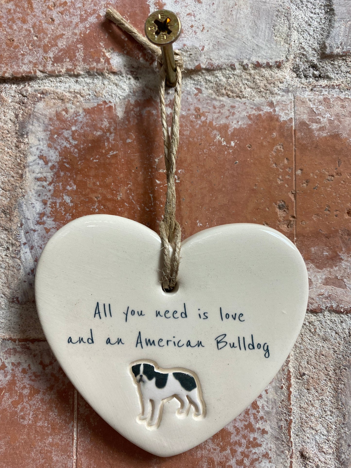 American Bulldog ceramic heart