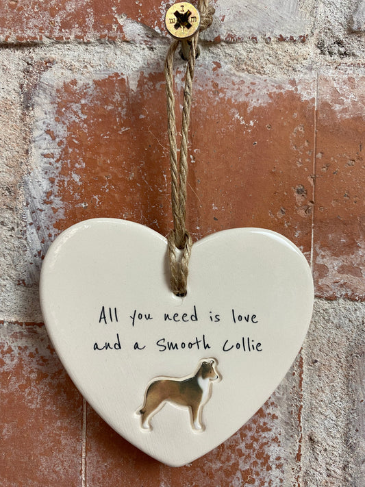 Smooth Collie ceramic heart