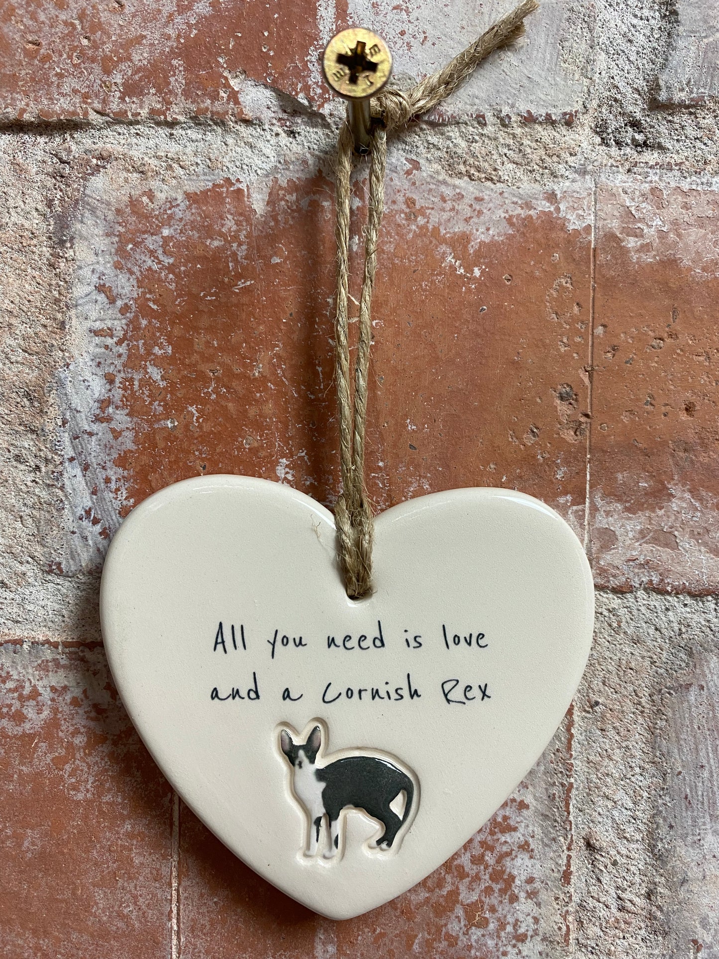 Cornish Rex Cat ceramic heart