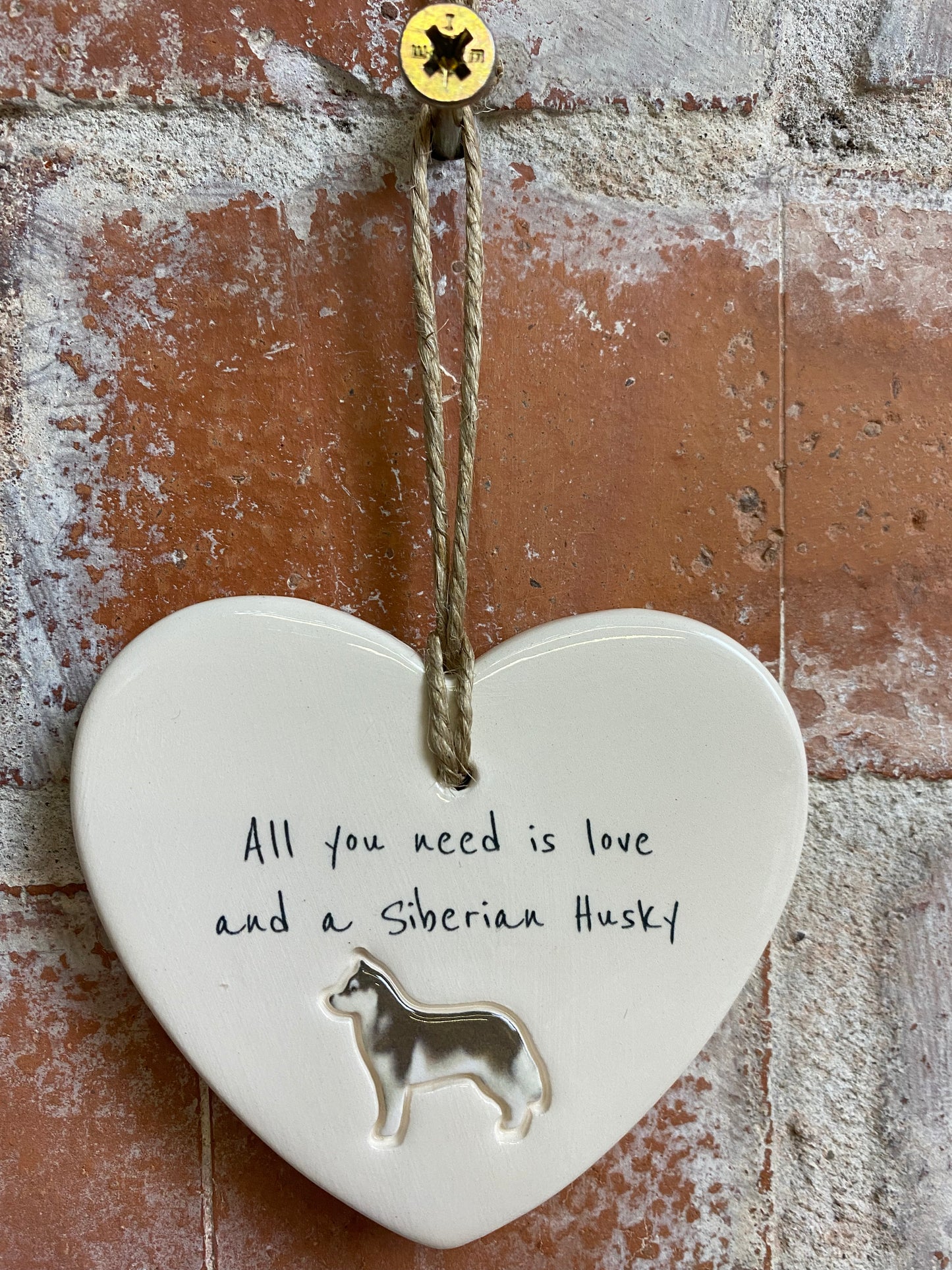 Siberian Husky ceramic heart
