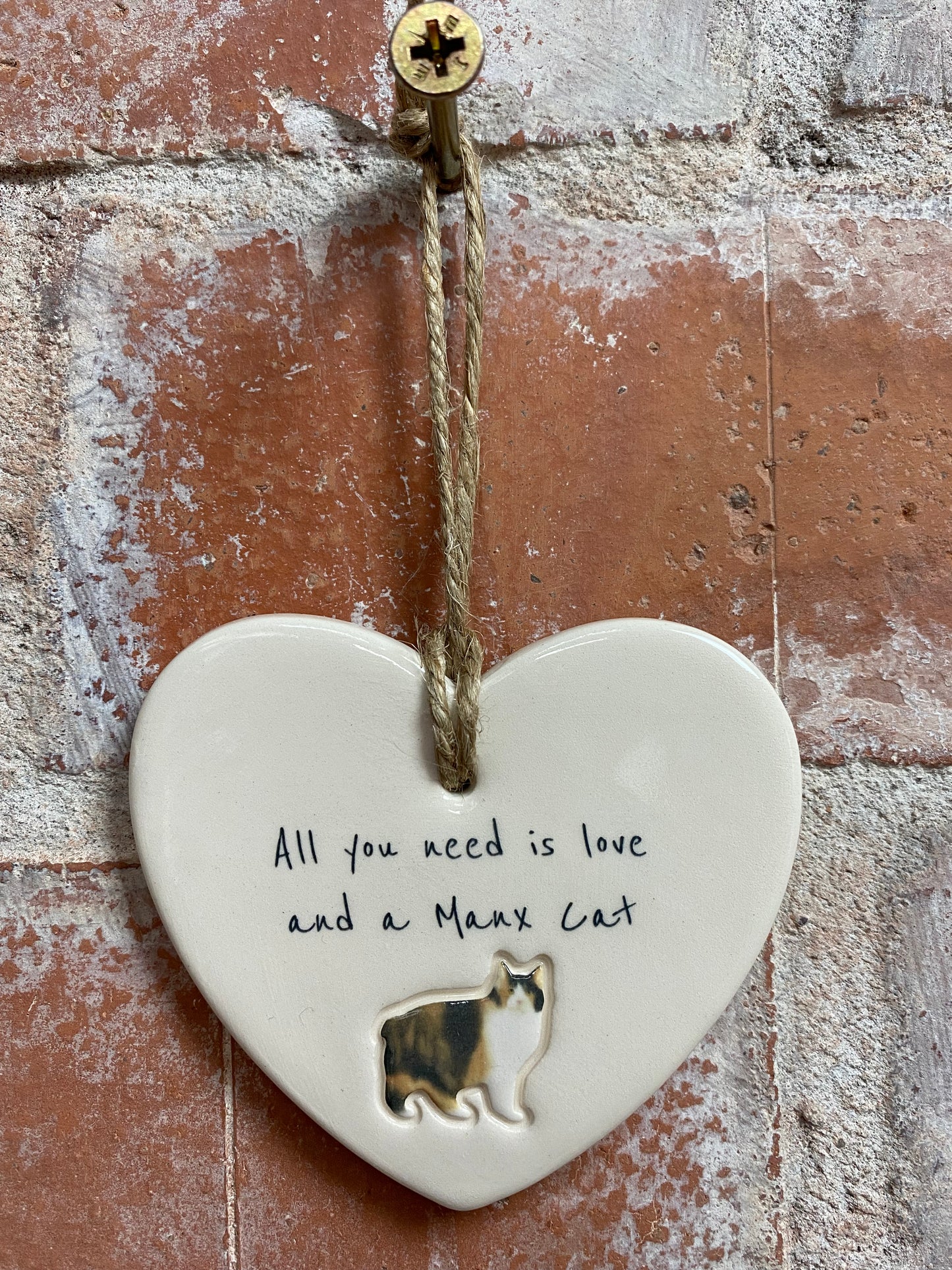 Manx Cat ceramic heart