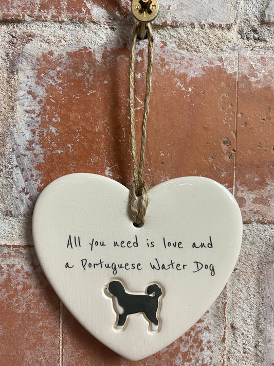 Portuguese Water Dog ceramic heart