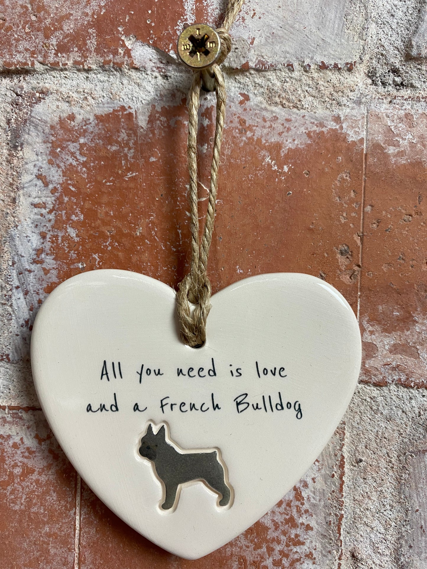 French bulldog ceramic heart