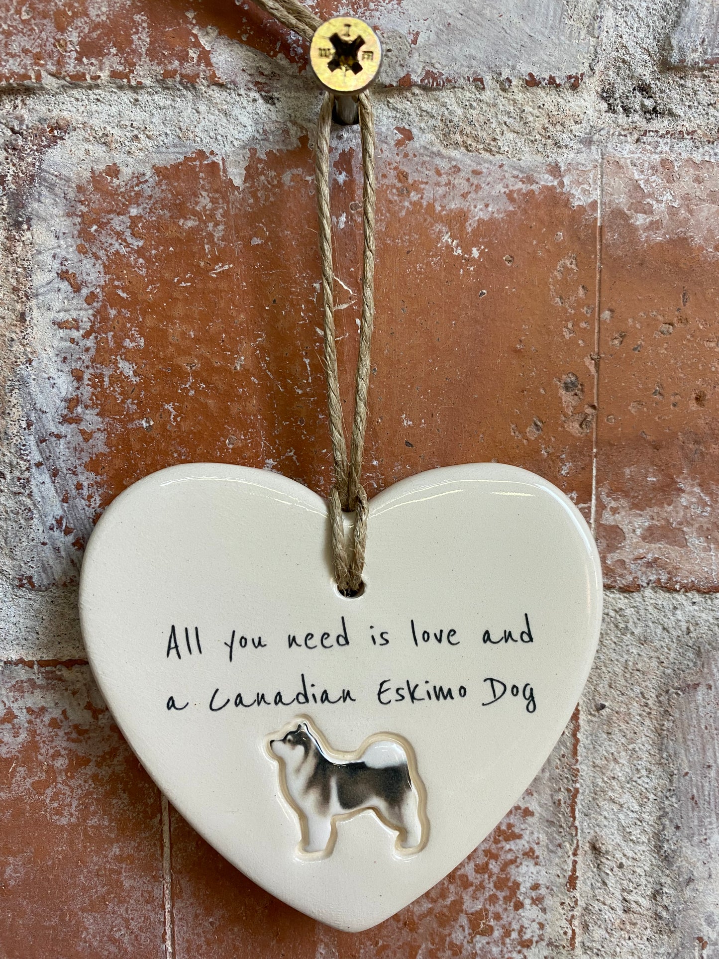 Canadian Eskimo Dog ceramic heart