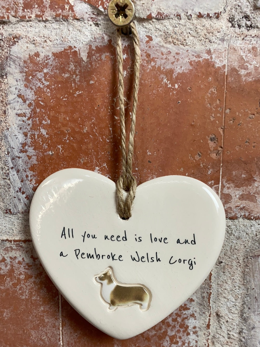 Pembroke Welsh Corgi ceramic heart