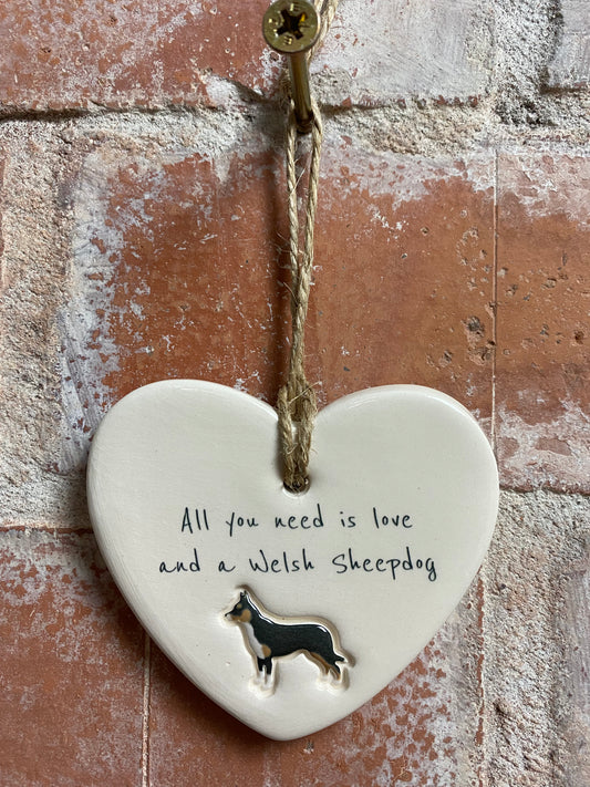 Welsh Sheepdog ceramic heart