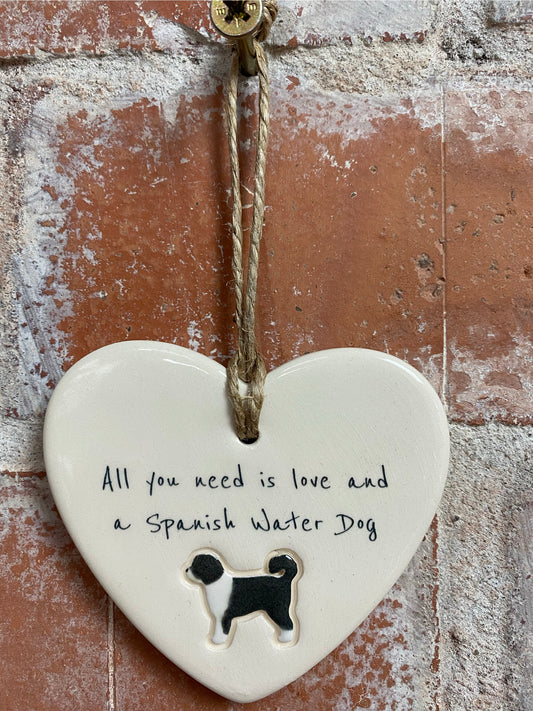 Spanish Water Dog ceramic heart