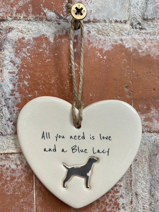 Blue Lacy ceramic heart